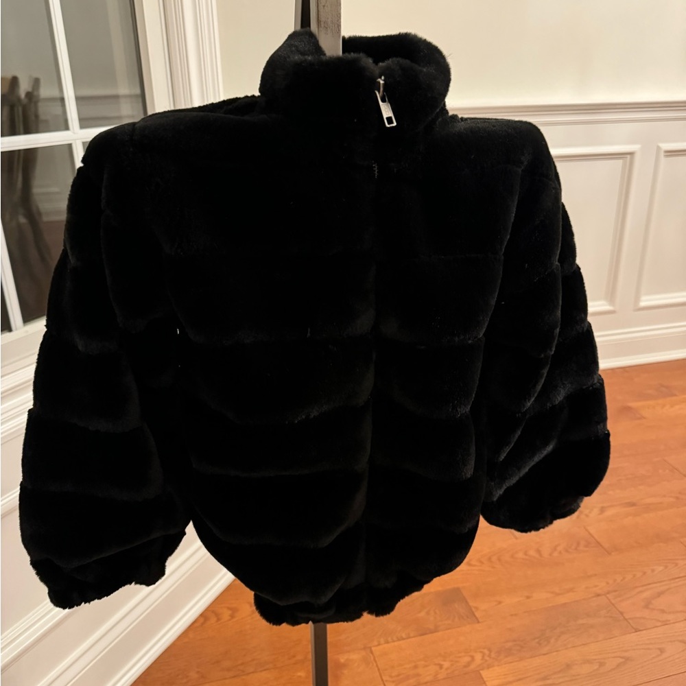 Flowers by Zoe Plush Black Faux Fur Puffer Jacket